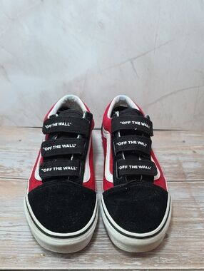 Vans Kids 6.5 Old Skool Velcro Sneakers - Red, Black & White